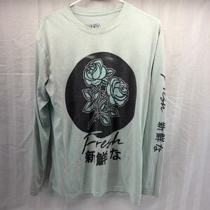 Fresh Light Green Floral Graphic Long Sleeve Tee